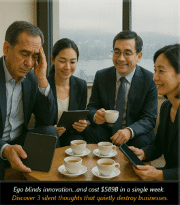 Ego blinds innovation: investors face heavy losses in a Hong Kong office.